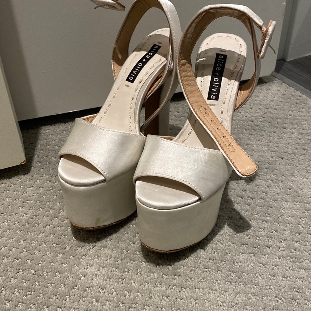 White Satin covered Alice and Olivia Shoes